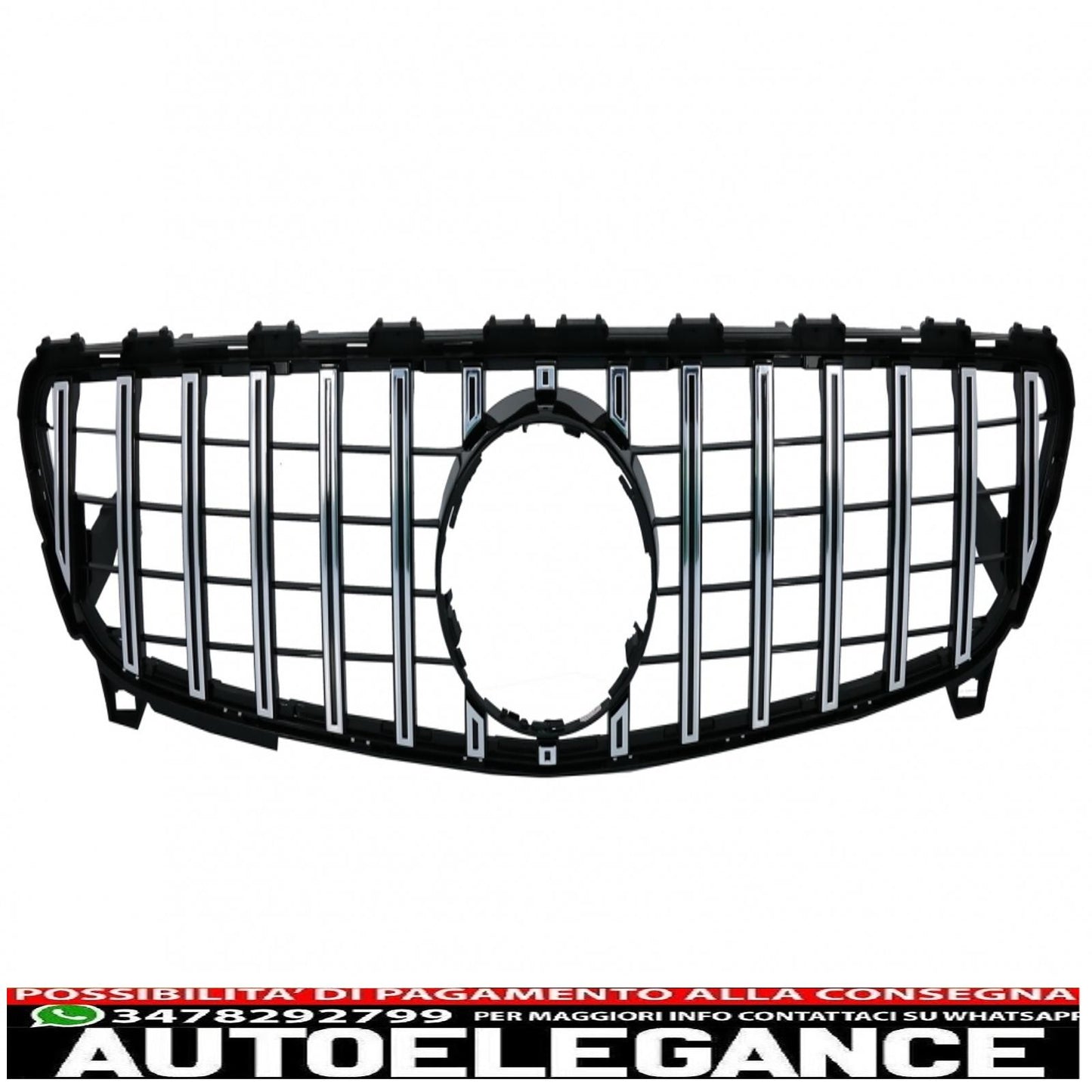 central grille suitable for mercedes a-class w176 restyling (09.2015-2018) a45 gt-r design panamericana black chrome