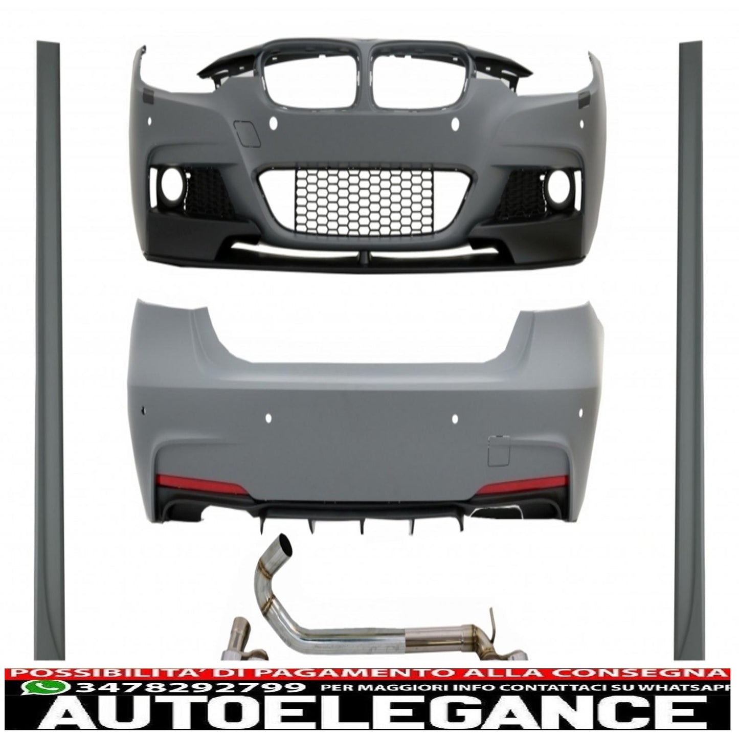 Complete body kit with dual exhaust tips and dual exhaust tips suitable for BMW 3 Series F30 (2011-2019) M-Performance design