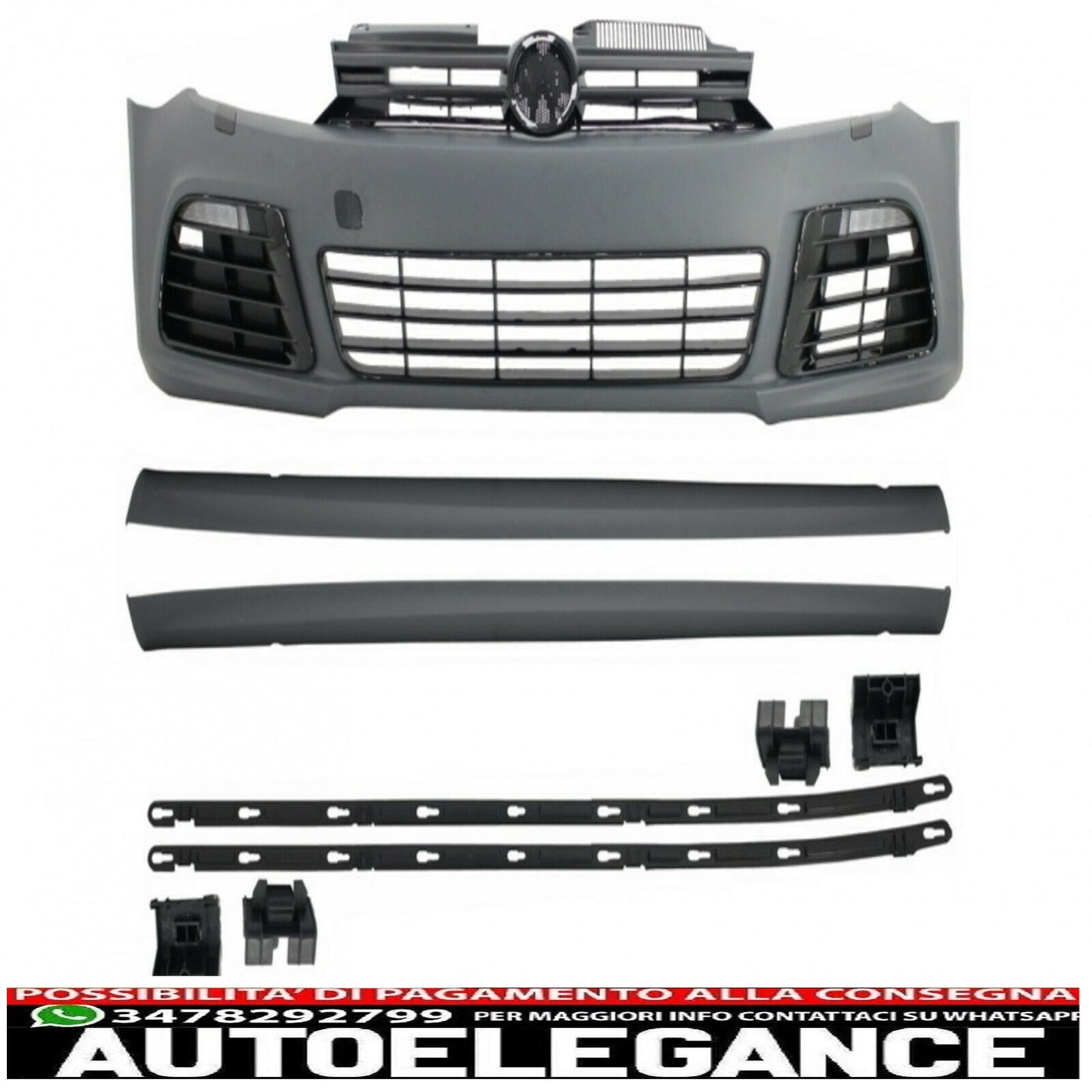 paraurti anteriore adatto per vw golf vi 6 mk6 (2008-2013) r20 look con minigonne laterali