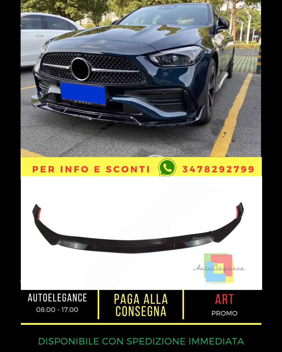 🔥SPLITTER NERO LUCIDO adatto PER Mercedes C class W206 2021+🔥