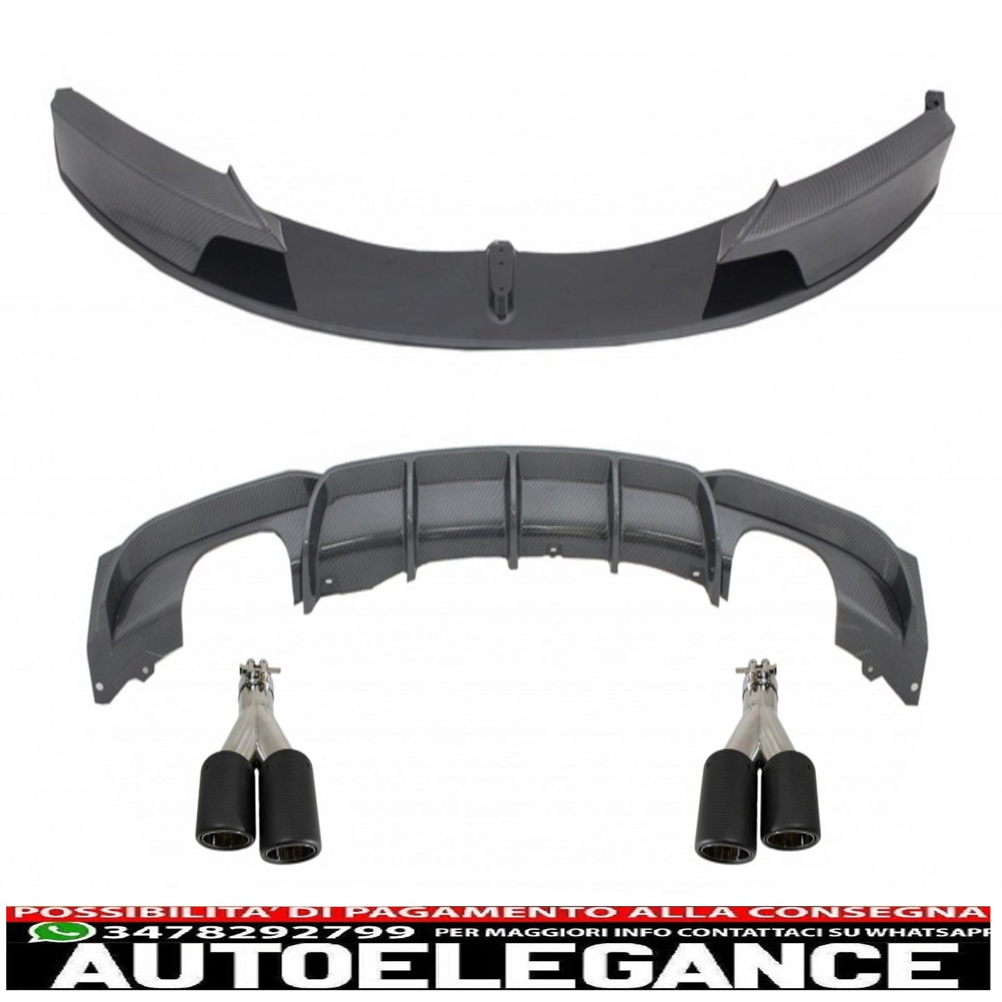 spoiler anteriore con diffusore posteriore uscita singola/doppia in carbonio e terminali di scarico in fibra di carbonio opaca adatto per BMW Serie 3 F30 F31 (2011-up) limousine Touring M Performance Design