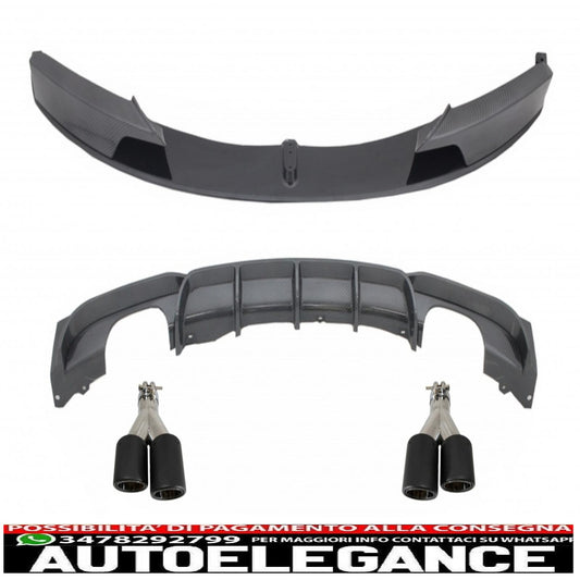 spoiler anteriore con diffusore posteriore uscita singola/doppia in carbonio e terminali di scarico in fibra di carbonio opaca adatto per BMW Serie 3 F30 F31 (2011-up) limousine Touring M Performance Design