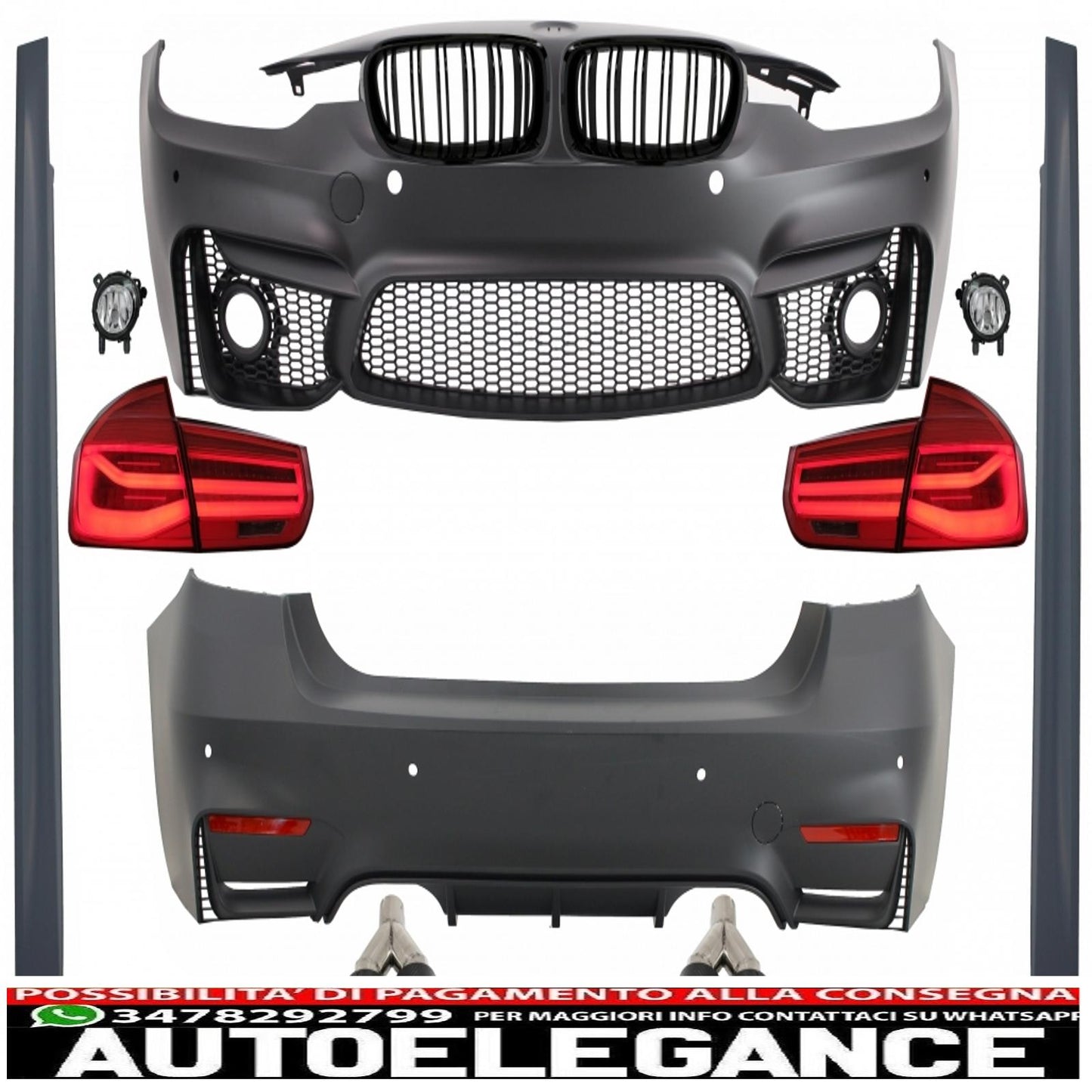 body kit suitable for bmw 3 series f30 (2011-2019) with led rear lights dynamic sequential cornering light and carbon exhaust tips