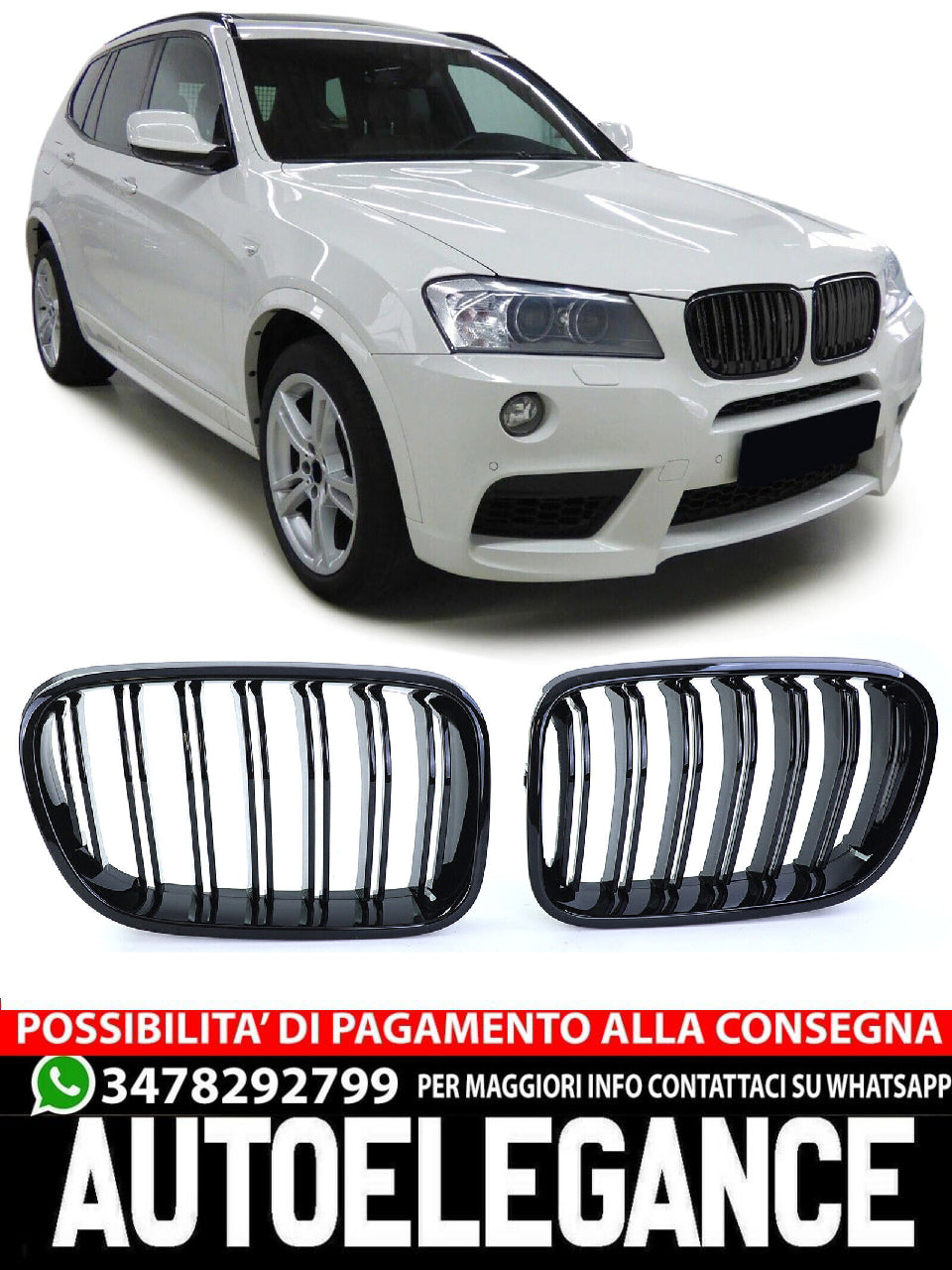 Griglia del radiatore sportiva doppia barra lucida per prestazioni compatibile per BMW X3 F25 10-14