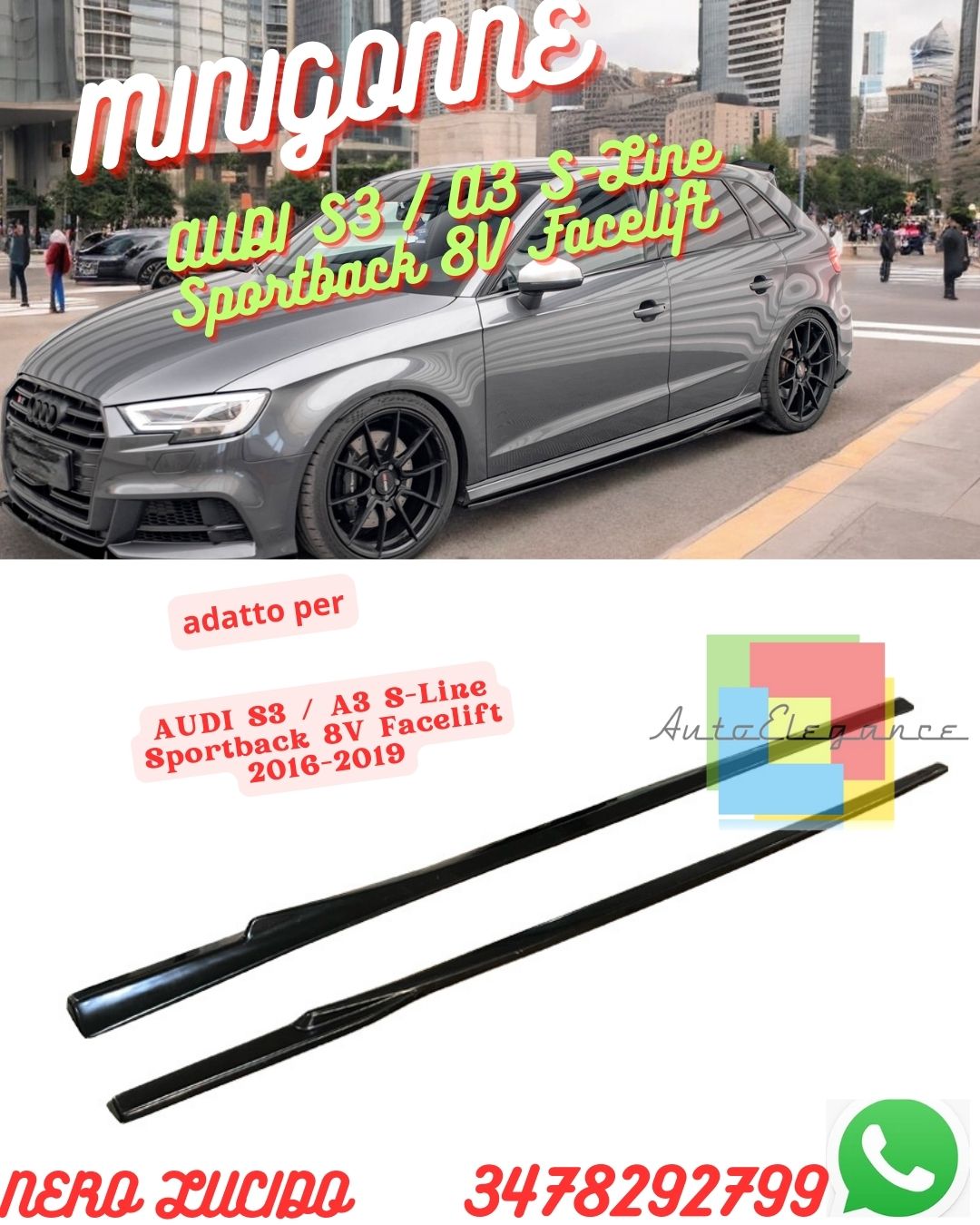 ✨MINIGONNE PER AUDI S3 / A3 S-Line Sportback 8V Facelift 2016-2019✨