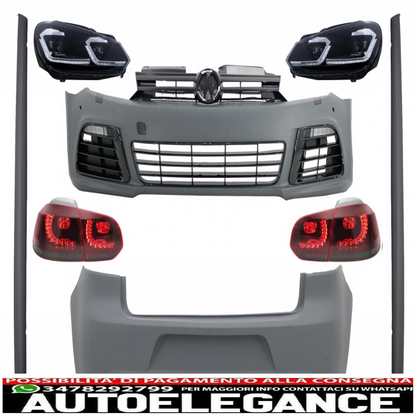 complete body kit suitable for vw golf vi 6 mk6 (2008-2013) r20 design with dynamic sequential cornering light smoke glass 