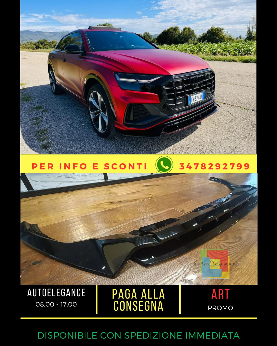 ✨✨SPLITTER NERO LUCIDO ADATTO PER AUDI Q8 2018-2024 S-line SQ8 ✨✨