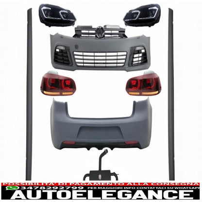 complete body kit suitable for vw golf vi 6 mk6 (2008-2013) r20 design with led headlights and rear lights dynamic cornering light + full exhaust system 