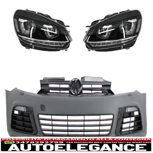 paraurti anteriore adatto per vw golf vi 6 (2008-2013) r20 look con fari 3d led drl u-design led luce di svolta fluida