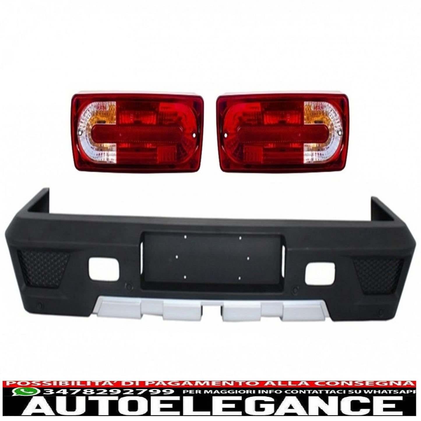 Rear bumper suitable for mercedes w463 g-class (1989-2017) with red transparent rear lights design g63 g65 