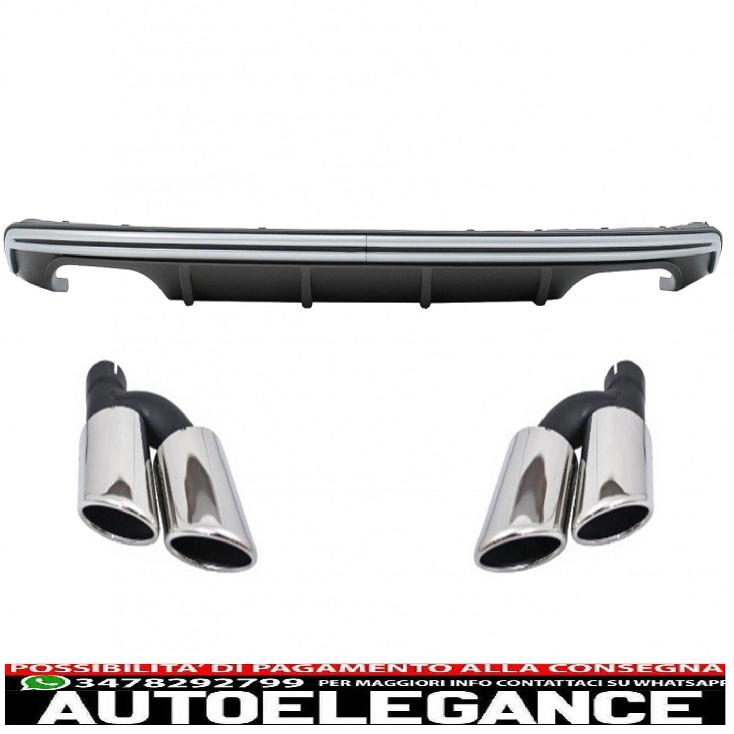 Diffusore mantovana per paraurti posteriore adatto per audi a3 8v hatchback sportback (2012-2015) con terminali di scarico marmitta terminali di scarico s3 design quad