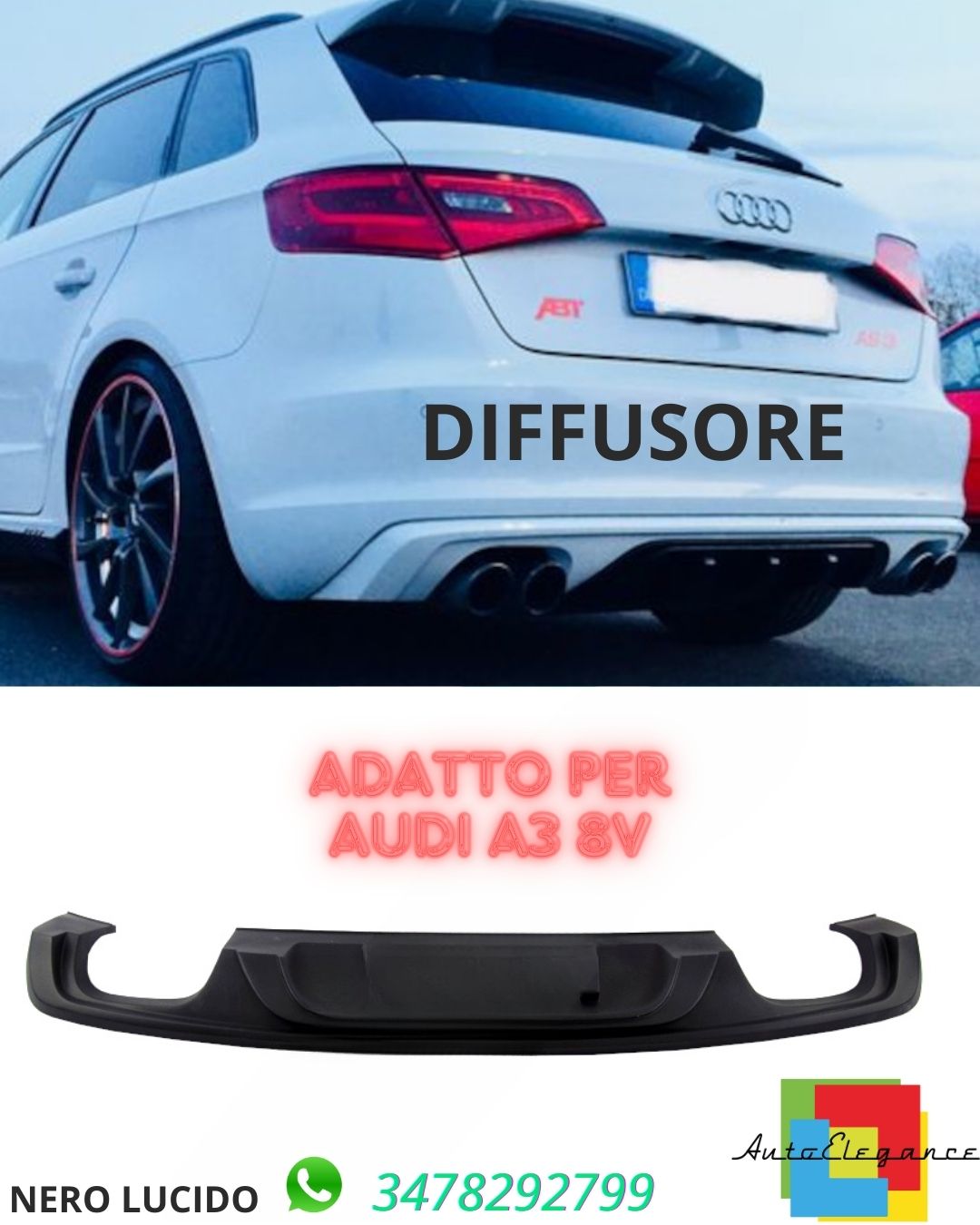 ✨REAR DIFFUSER SUITABLE FOR Audi A3 8V✨ 