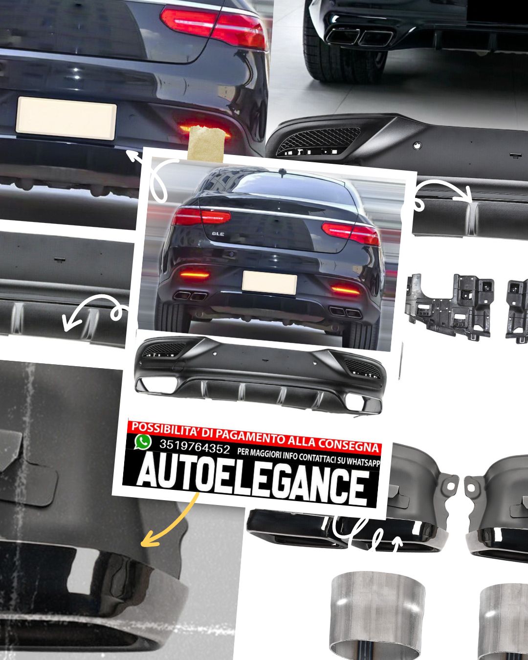 Diffusore posteriore doppio tubo adatto per Mercedes GLE C292 pacchetto nero