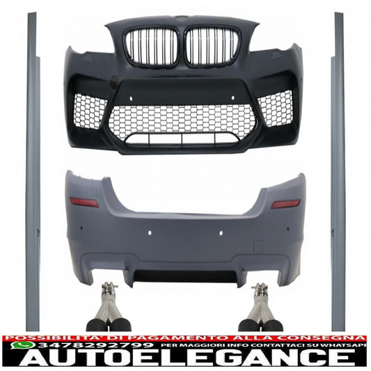 kit carrozzeria adatto per paraurti BMW serie 5 F10 (2011-2017) con minigonne laterali e doppi terminali di scarico doppi in fibra di carbonio design M5