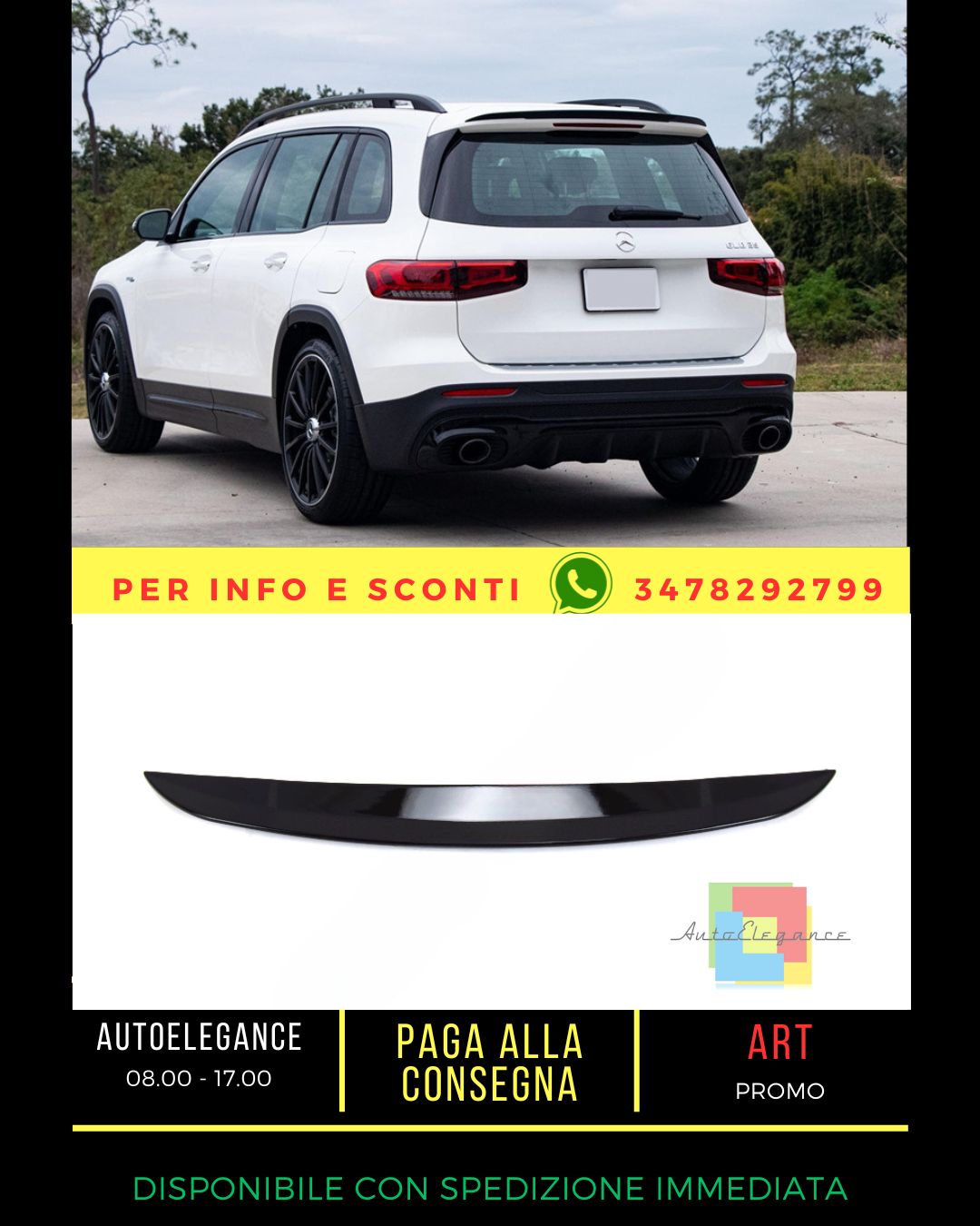 🔥SPOILER NERO LUCIDO ADATTO PER Mercedes GLB class X247 2019+🔥