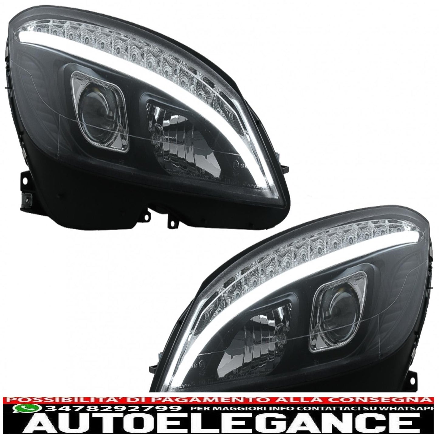 led headlights suitable for mercedes c class w204 s204 (2007-2010) black with dynamic sequential direction indicators 