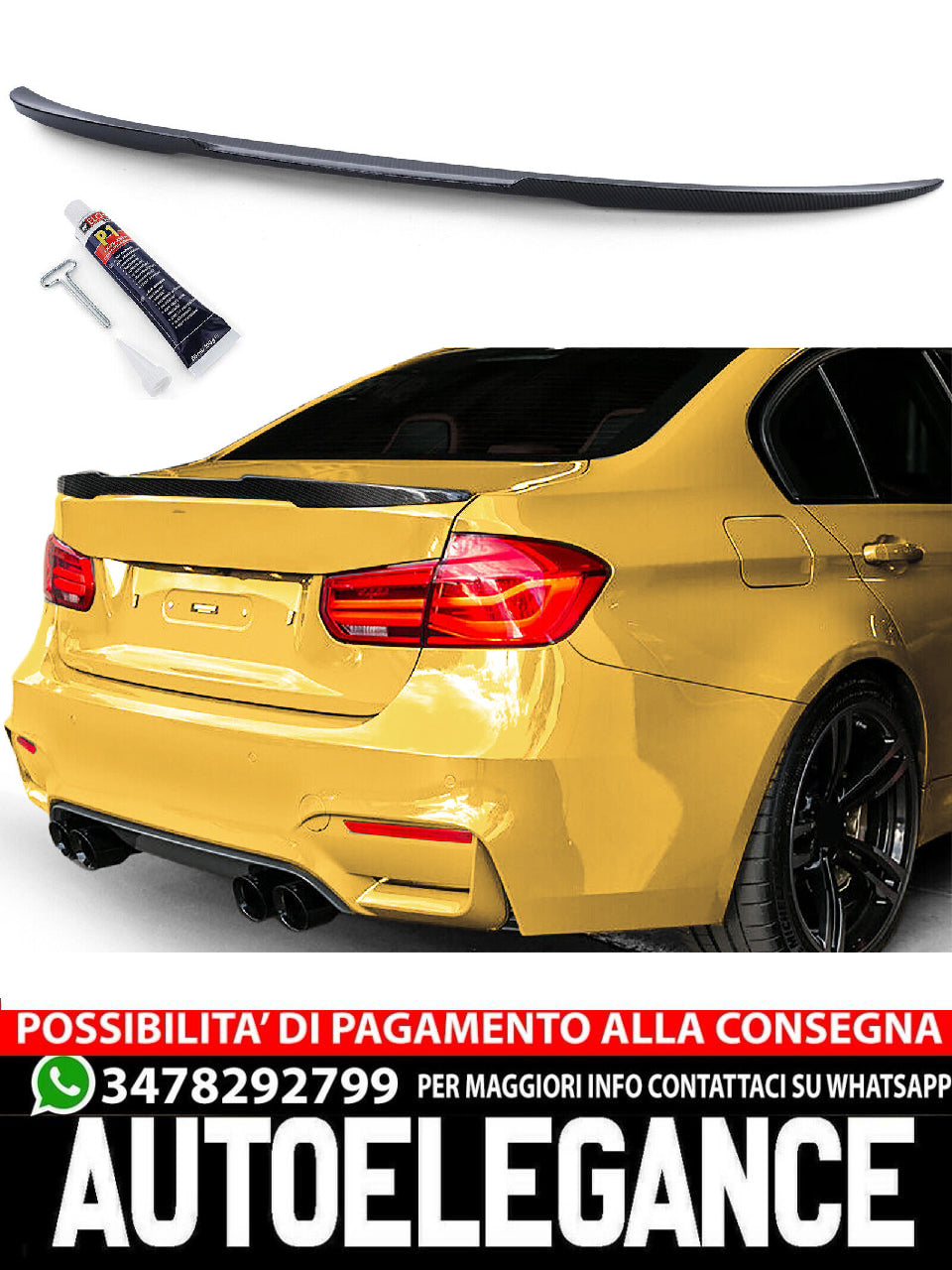 Spoiler posteriore Sport Carbon Look adatto per BMW Serie 3 Berlina F30 F80 M3 11-19