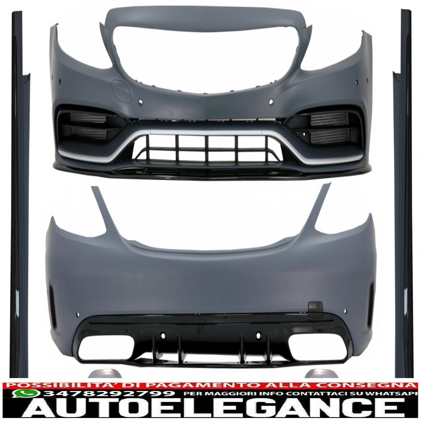Complete body kit with muffler tips suitable for mercedes c-class w205 sedan (2014-2020) c63s edition 1 design