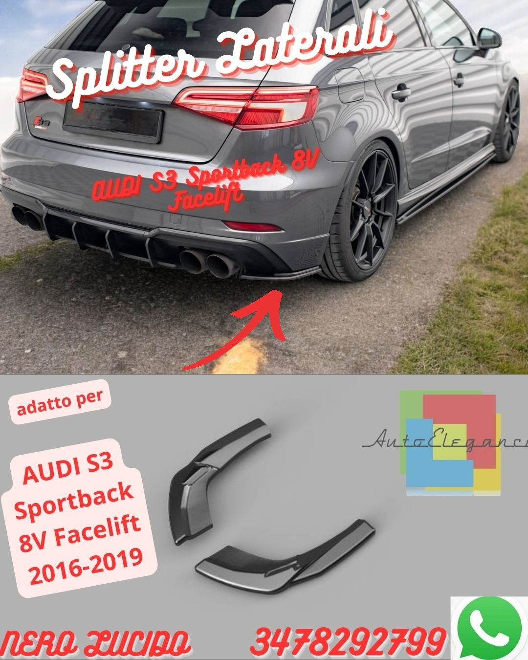 Rear Side Splitters 💫💫AUDI S3 Sportback 8V Facelift 2016-2019💫💫 