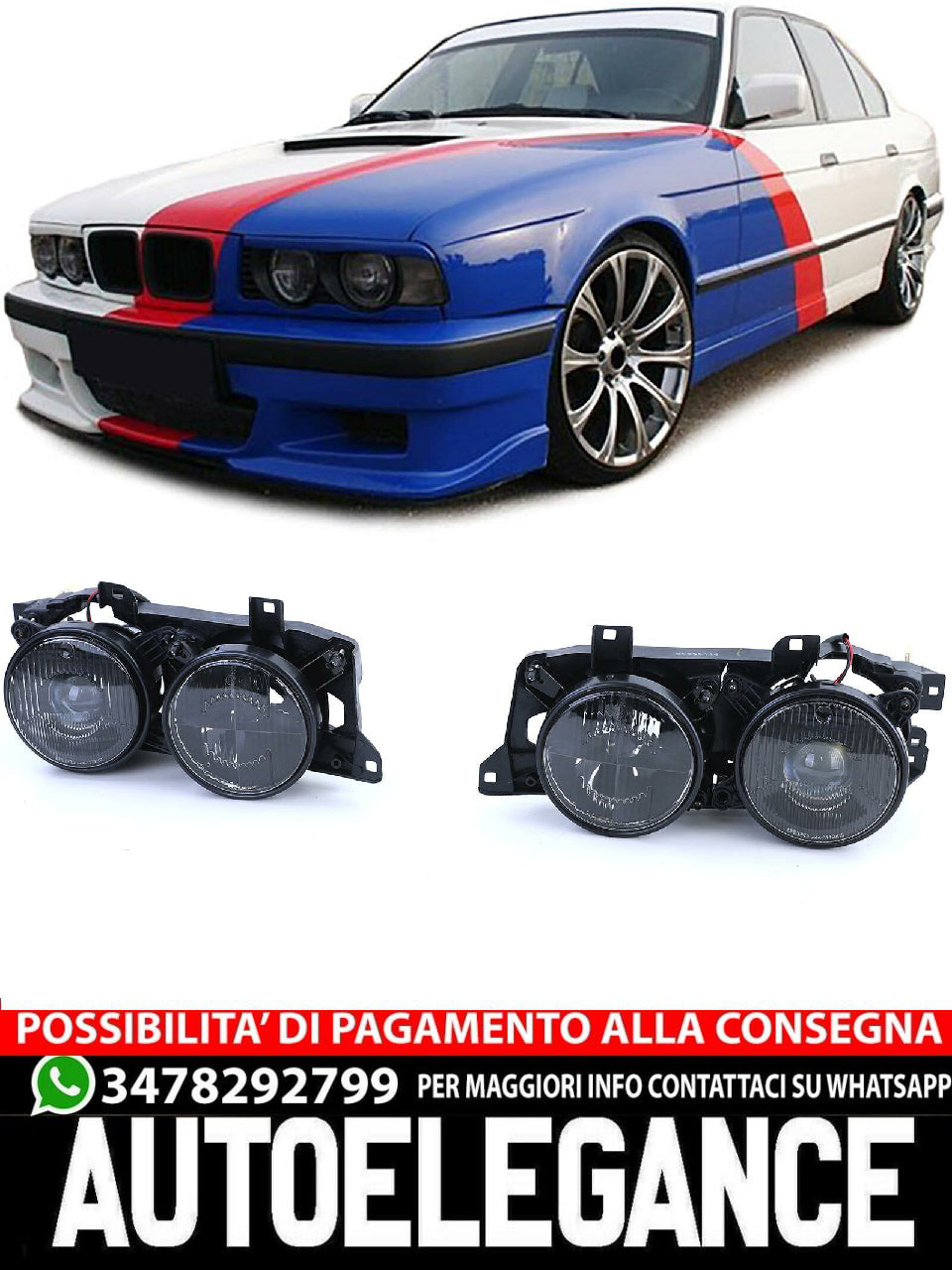Aftermarket Black Smoke Headlight Pair Compatible with BMW 5 Series E34 88-95 7 Series E32 88-94 