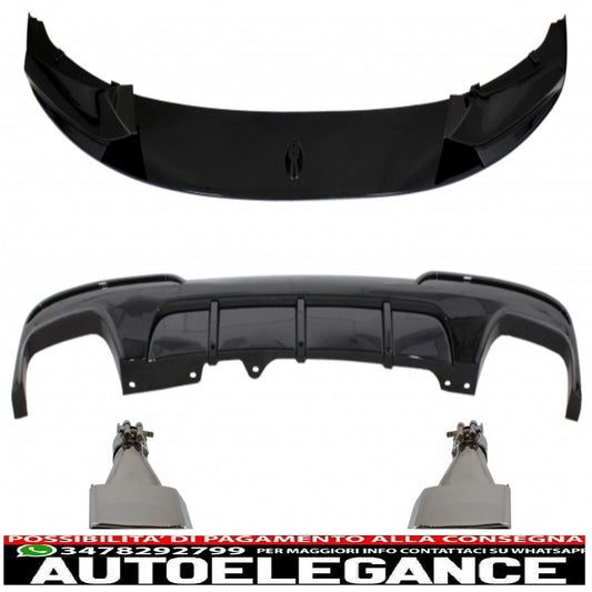 Front Bumper Spoiler Lip Fit For BMW 5 Series F10 F11 (2011-2017) With Dual Outlet Air Diffuser And M-Performance Exhaust Tips Piano Black