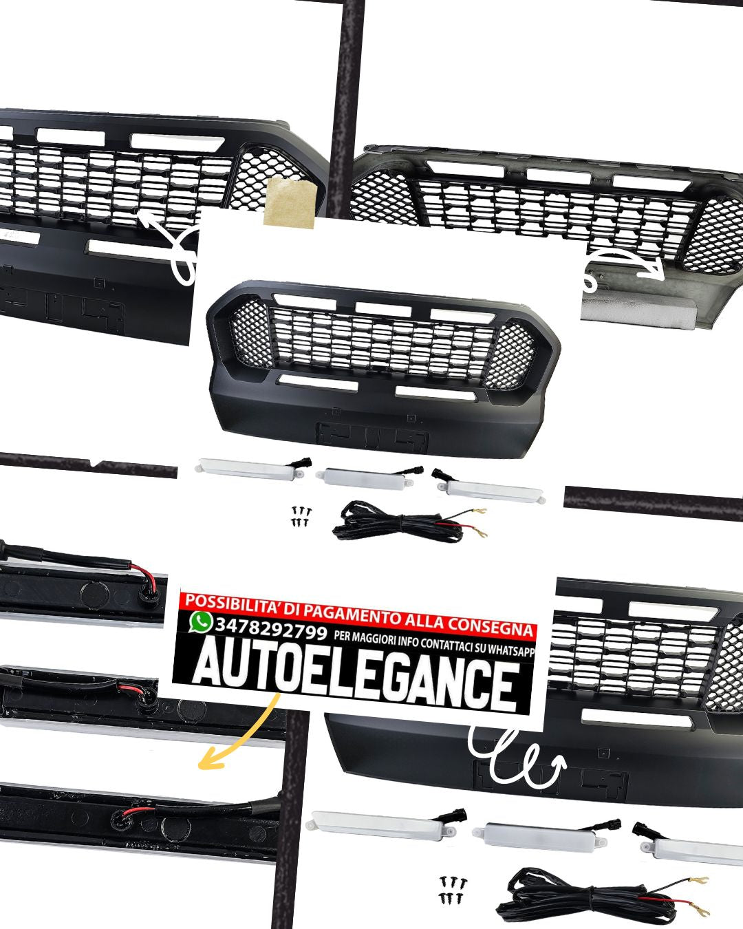 Griglia a nido d'ape Performance nera con LED adatta per Ford Ranger T8 19-23