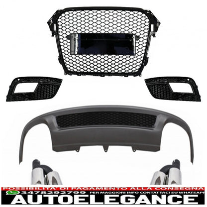 Gonna paraurti posteriore, diffusore d'aria e terminali di scarico adatti per audi a4 b8 restyling limousine/avant (2012-2015) con griglia anteriore senza badge e coperture per fendinebbia, solo look s-line, paraurti standard