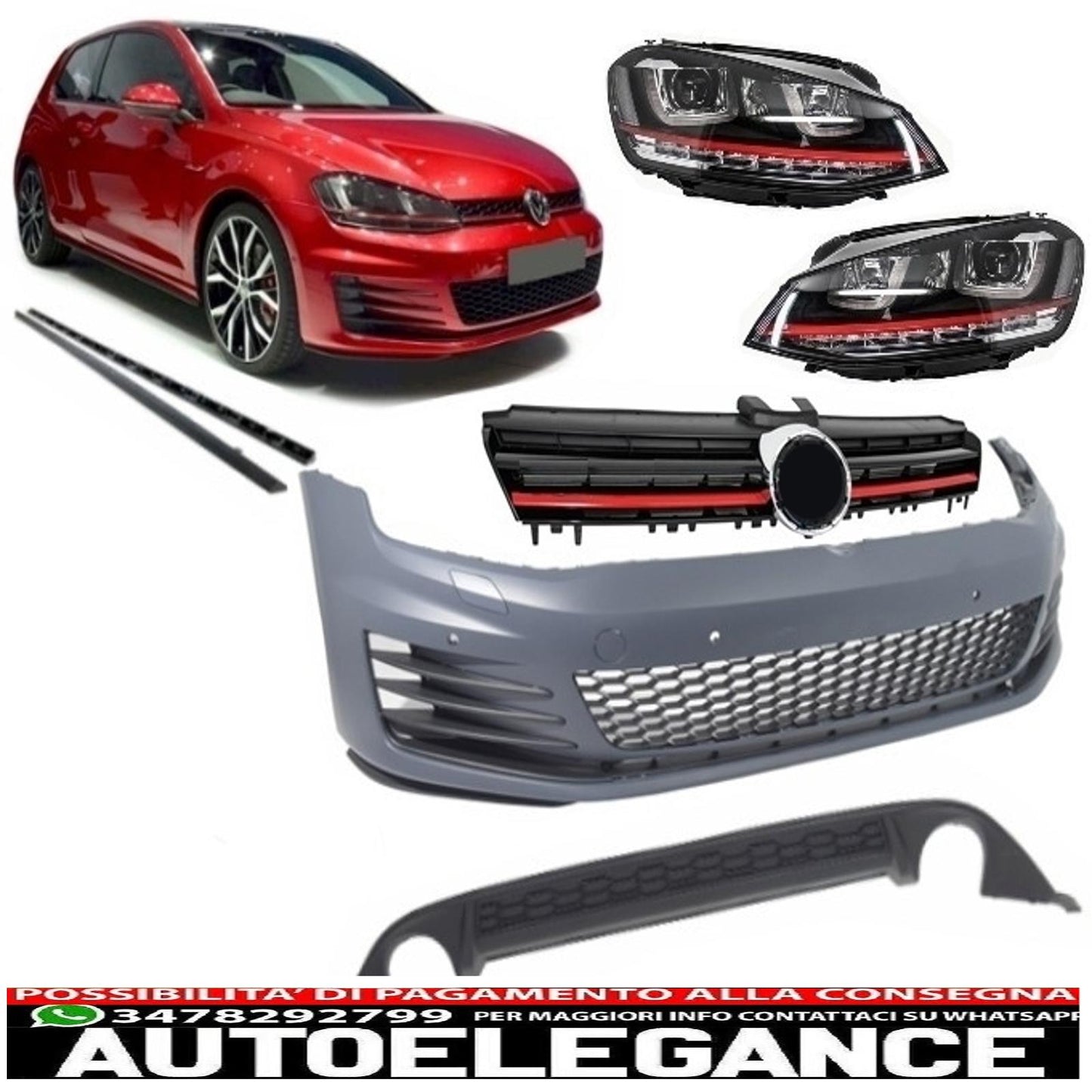 complete body kit suitable for vw golf 7 vii 2013-2016 gti look with front grille and led drl headlights 