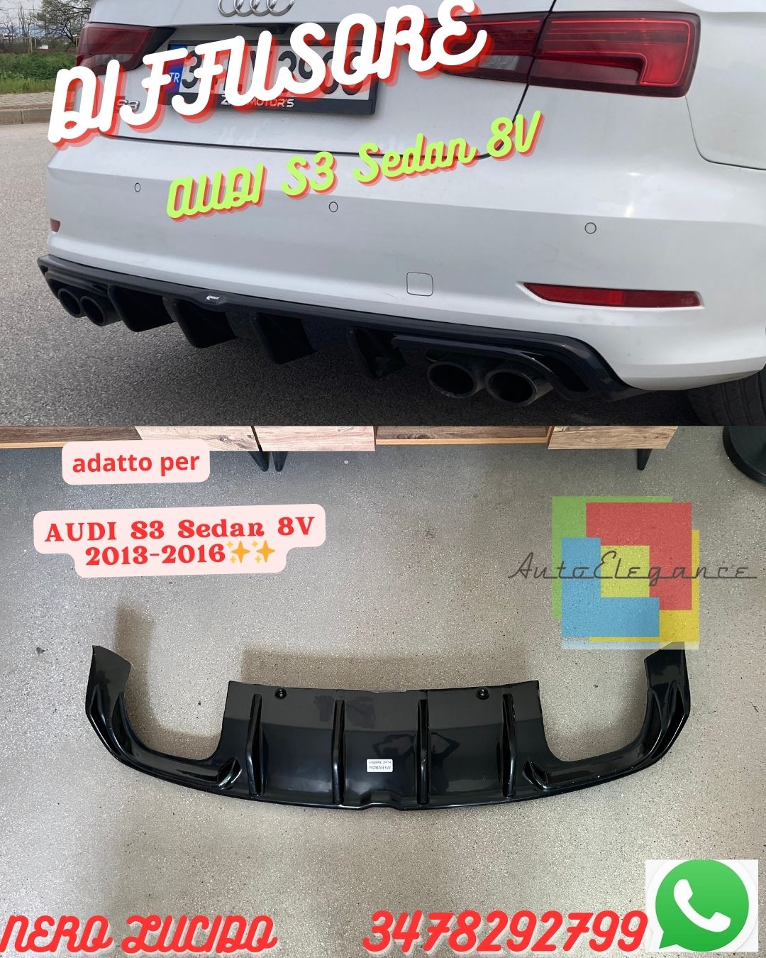 ✨✨DIFFUSORE ADATTO PER AUDI S3 Sedan 8V 2013-2016✨✨