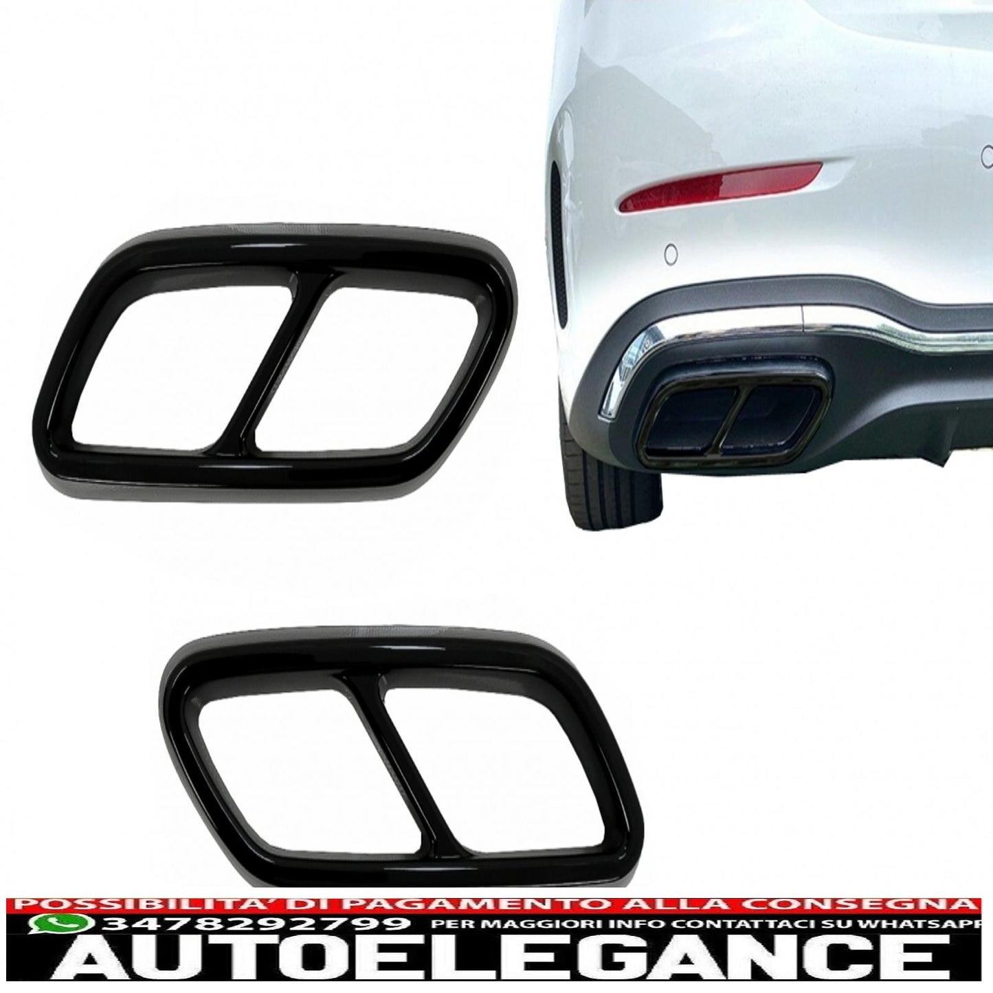 Muffler end frames suitable for mercedes c class w206 s206 sport line (2021-up) piano black