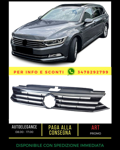 ⭐Black Grille with Chrome Stripes for VW Passat B8 3G Pre-Facelift 2014-2019⭐ 