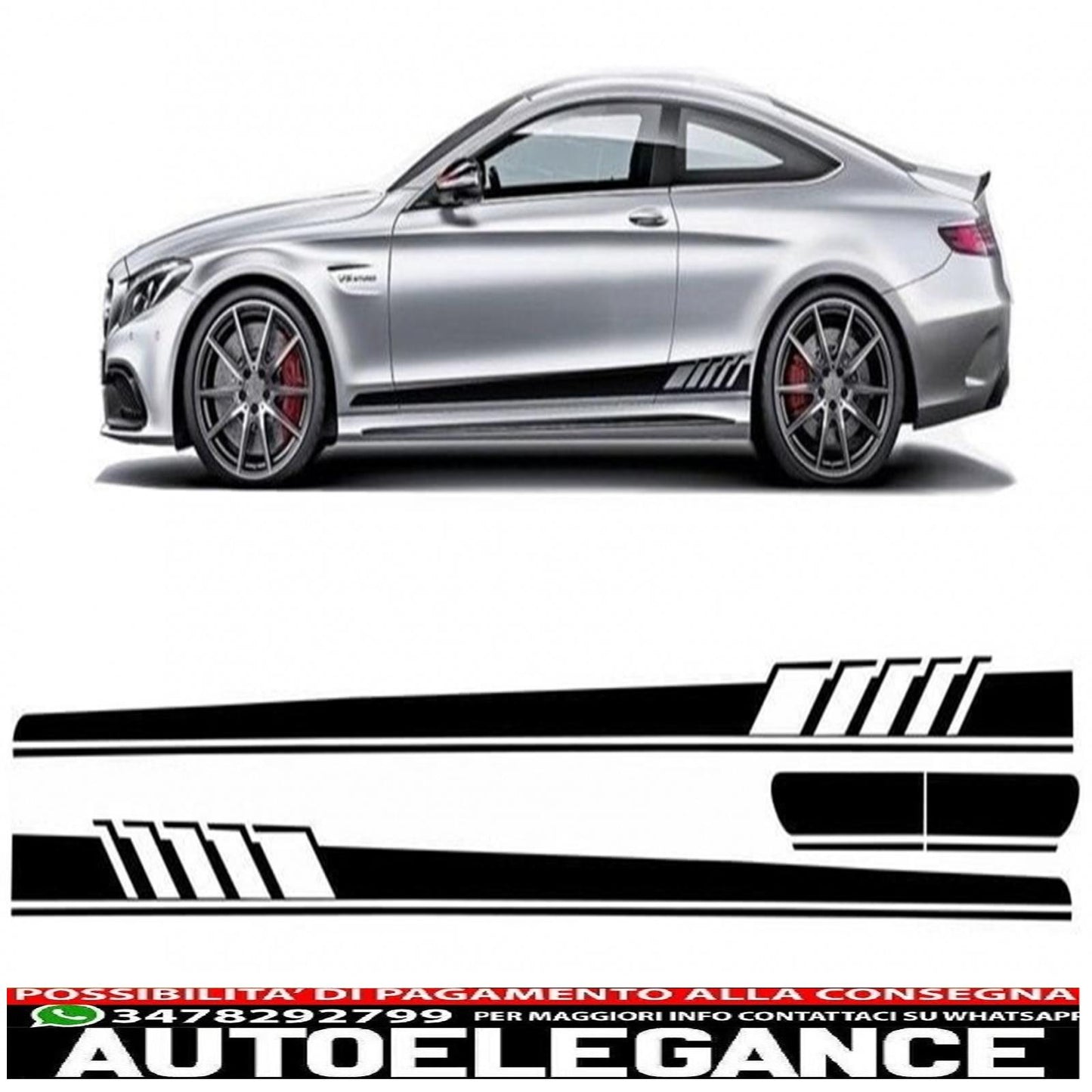 side decals vinyl sticker suitable for mercedes c class c205 coupe a205 cabriolet (2014-up) c63 piano black design 