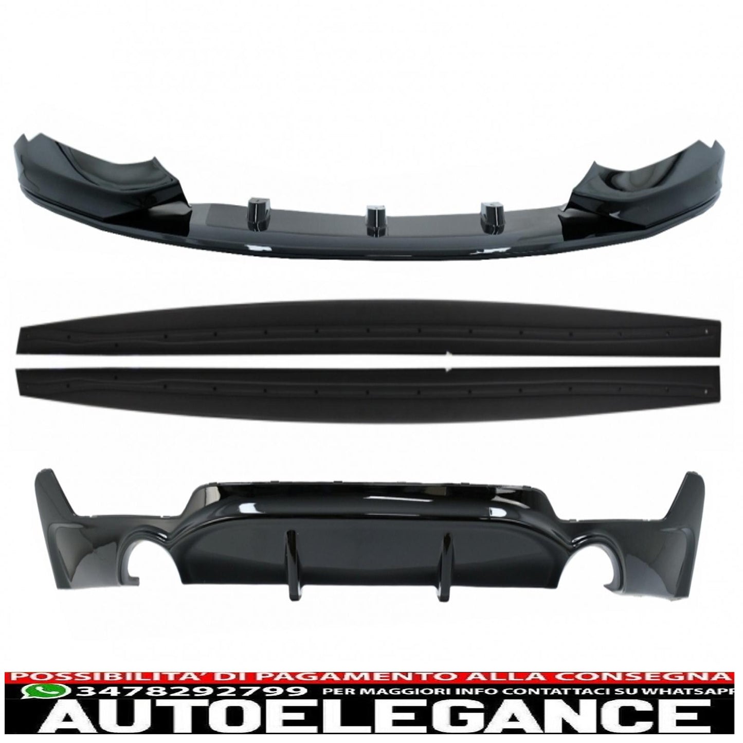 Labbro spoiler paraurti anteriore adatto per BMW Serie 4 F32 F33 F36 Coupe Cabrio Grand Coupe (2013-03.2019) con minigonne laterali, estensioni per labbra aggiuntive e diffusore paraurti posteriore doppia doppia uscita