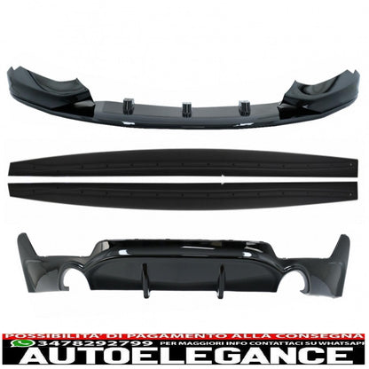 Labbro spoiler paraurti anteriore adatto per BMW Serie 4 F32 F33 F36 Coupe Cabrio Grand Coupe (2013-03.2019) con minigonne laterali, estensioni per labbra aggiuntive e diffusore paraurti posteriore doppia doppia uscita