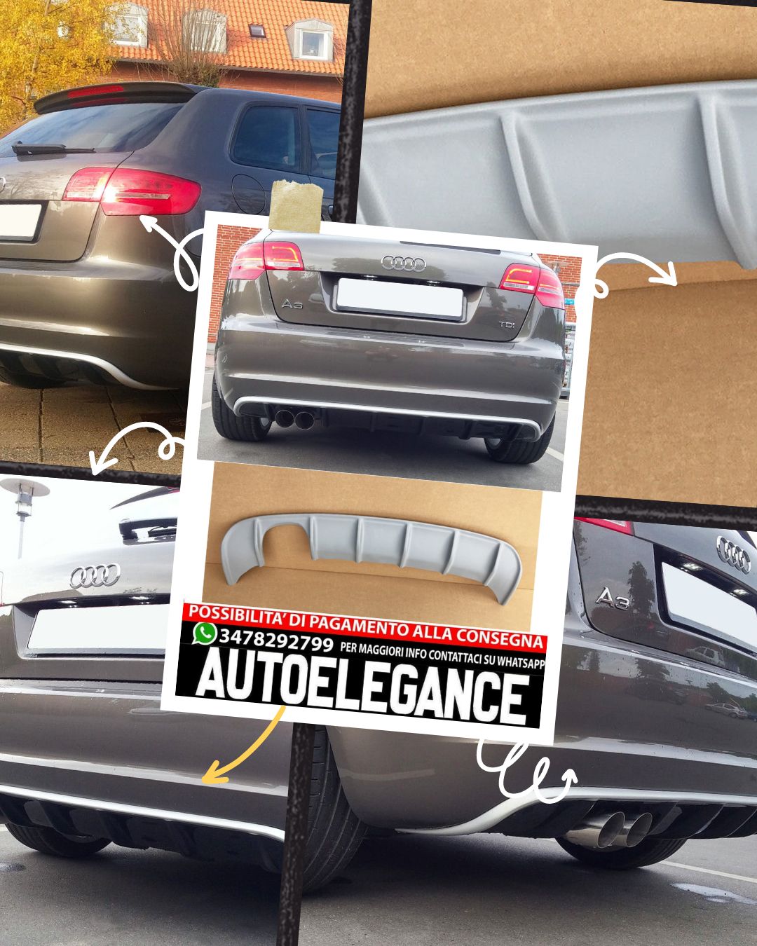 MINIGONNE POSTERIORE/DIFFUSORE/SPOILER AUDI A3 8P (restyling 2008-2012) STILE RS