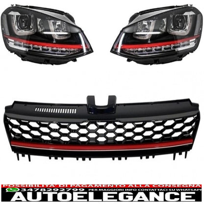 3d led drl headlights suitable for vw golf 7 vii (2012-2017) red r20 gti look led sliding with central grille r-line 