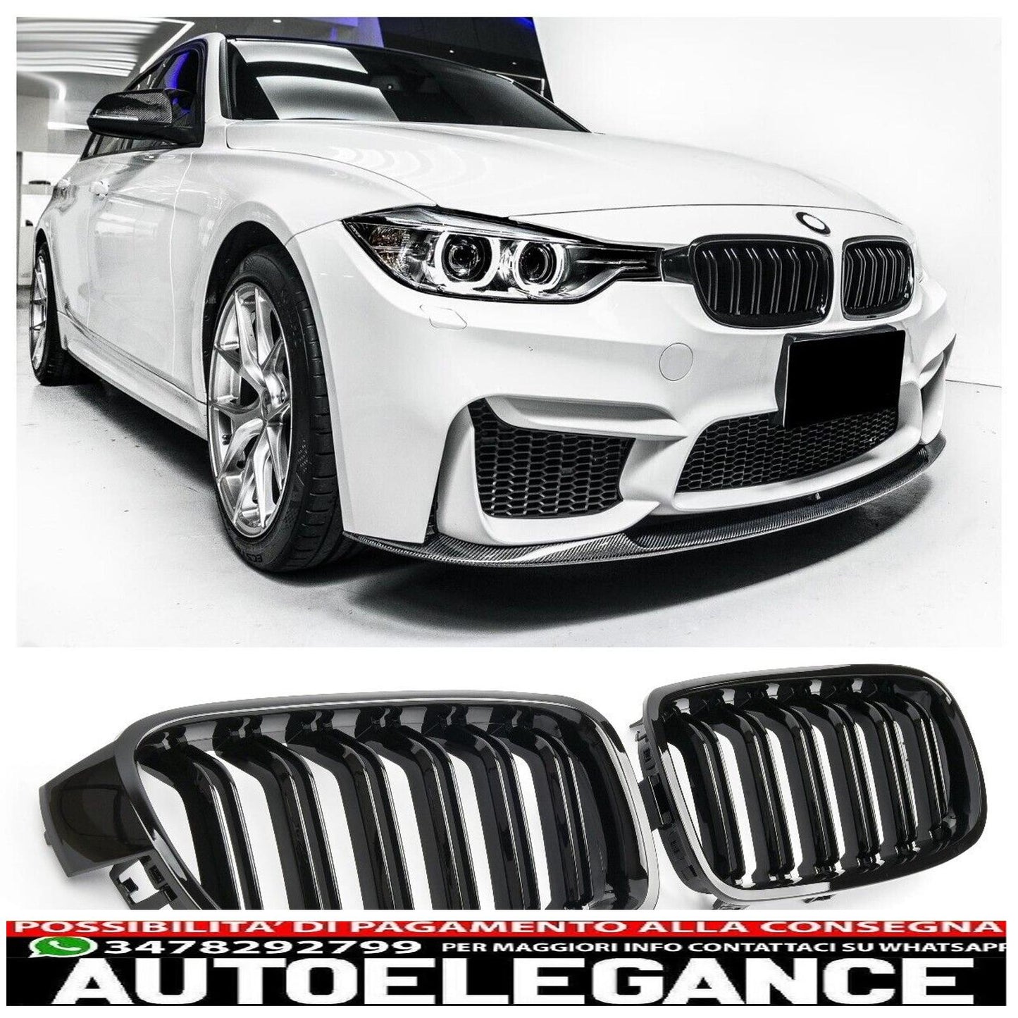 For BMW 3 Series F30 F31 Gloss Black Double Bar Sports Grille
