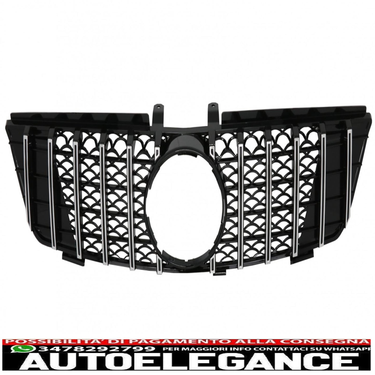 griglia anteriore centrale adatta per mercedes ml w164 (2005-2008) gt-r design panamericana nera cromata