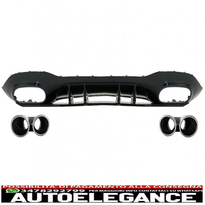 Rear bumper valance diffuser suitable for Mercedes A-Class W177 hatchback (2018-up) chrome exhaust tips