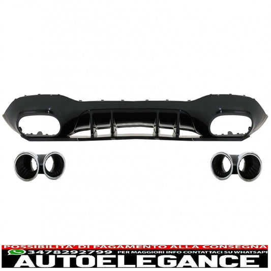Rear bumper valance diffuser suitable for Mercedes A-Class W177 hatchback (2018-up) chrome exhaust tips