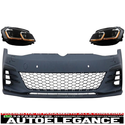 front bumper suitable for vw golf vii 7.5 (2017-2020) and led headlights dynamic sequential direction indicators gti look rhd