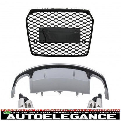diffusore d'aria con mantovana per paraurti con terminali di scarico e griglia anteriore adatto per audi a7 4g facelift (2015-2017) design s7