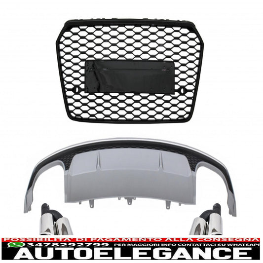 air diffuser with valance for bumper with exhaust tips and front grille suitable for audi a7 4g facelift (2015-2017) s7 design