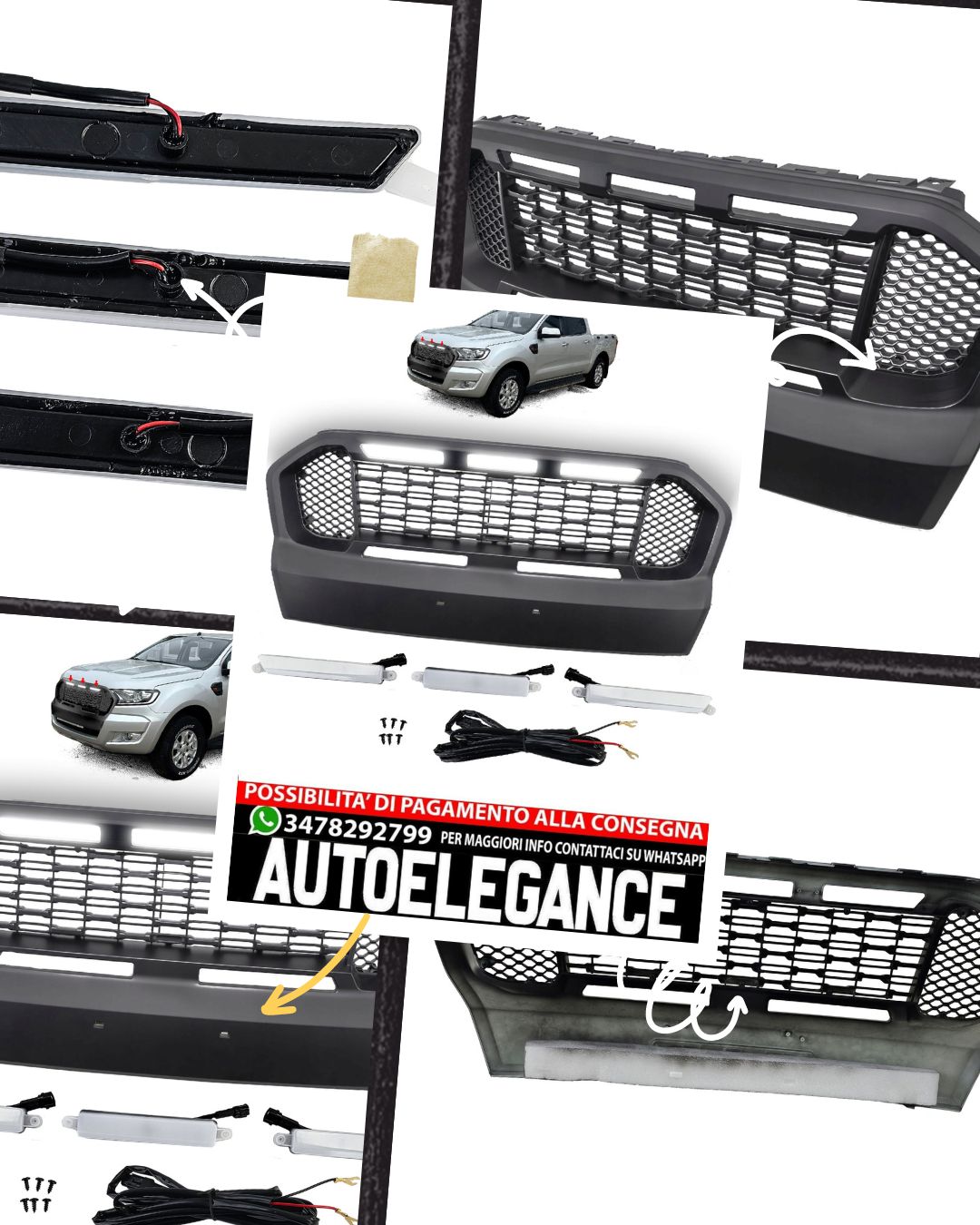 Griglia a nido d'ape Performance nera con LED adatta per Ford Ranger T7 16-19