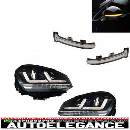 Osram full led headlights with dynamic mirror indicators suitable for vw golf 7 vii (2012-2017) black upgrade 