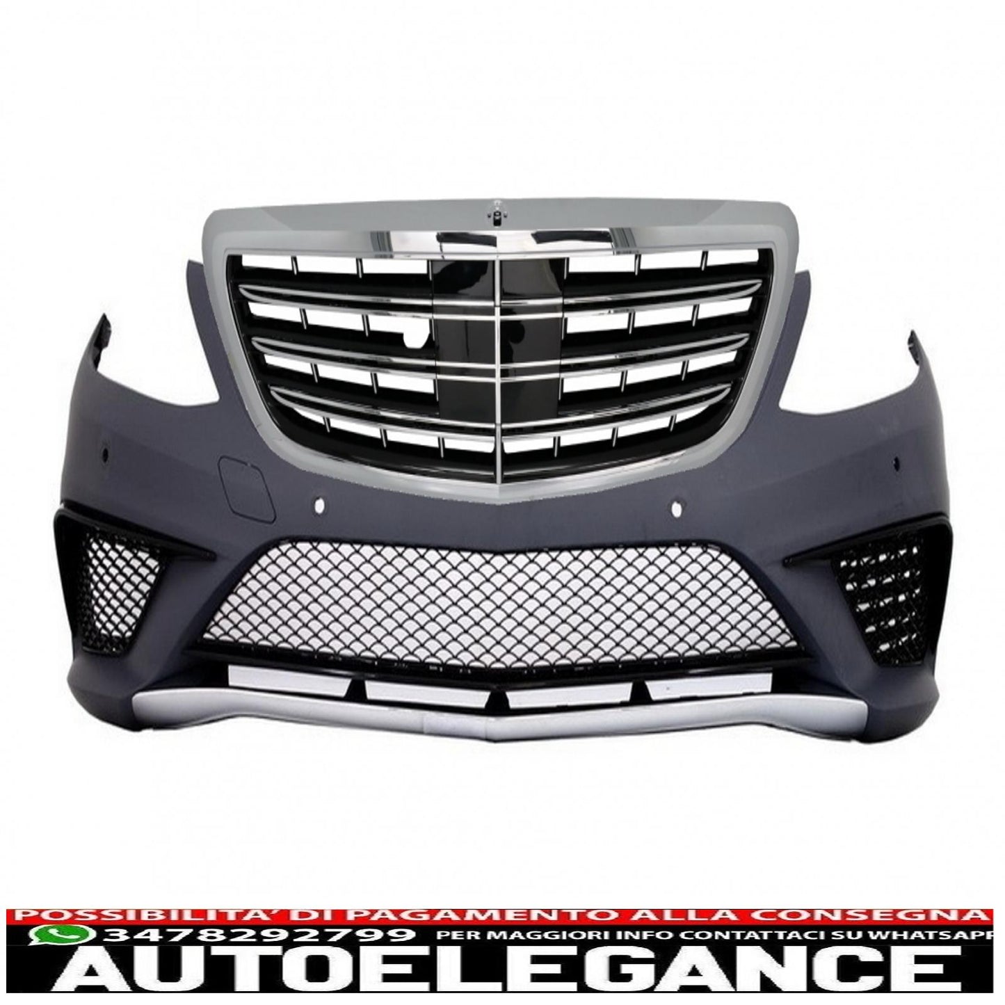 front bumper suitable for mercedes w222 s-class (2013-06.2017) s63 design with chrome central grille 