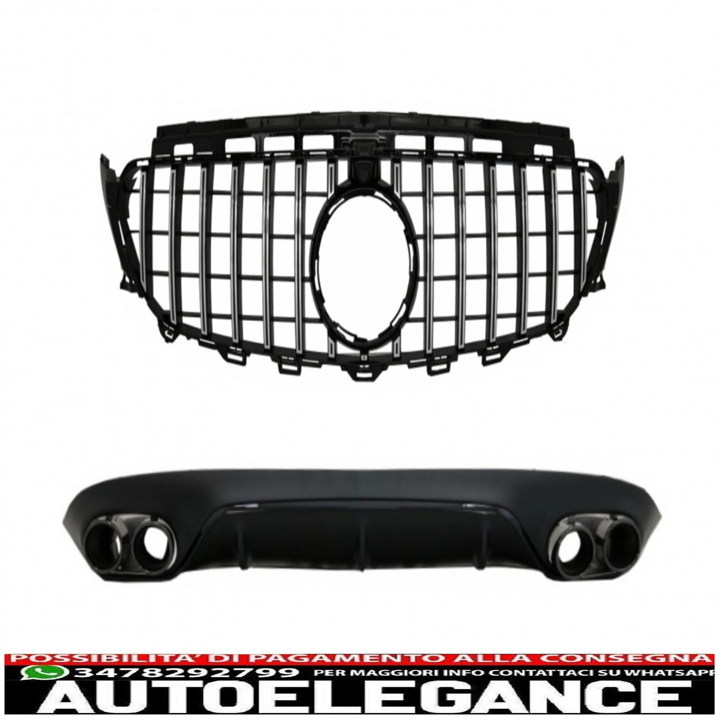 rear diffuser with exhaust tips and central grille with 360° camera suitable for mercedes e class c238 amg sport line (2016+) e53 gt-r design