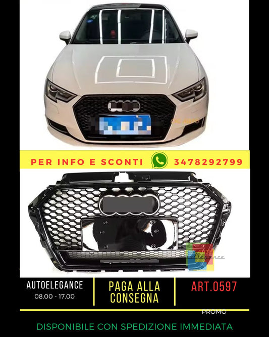 ⭐GRIGLIA ADATTA PER A3 8V 2016-2020 LOOK RS3 QUATTRO NERO LUCIDO⭐