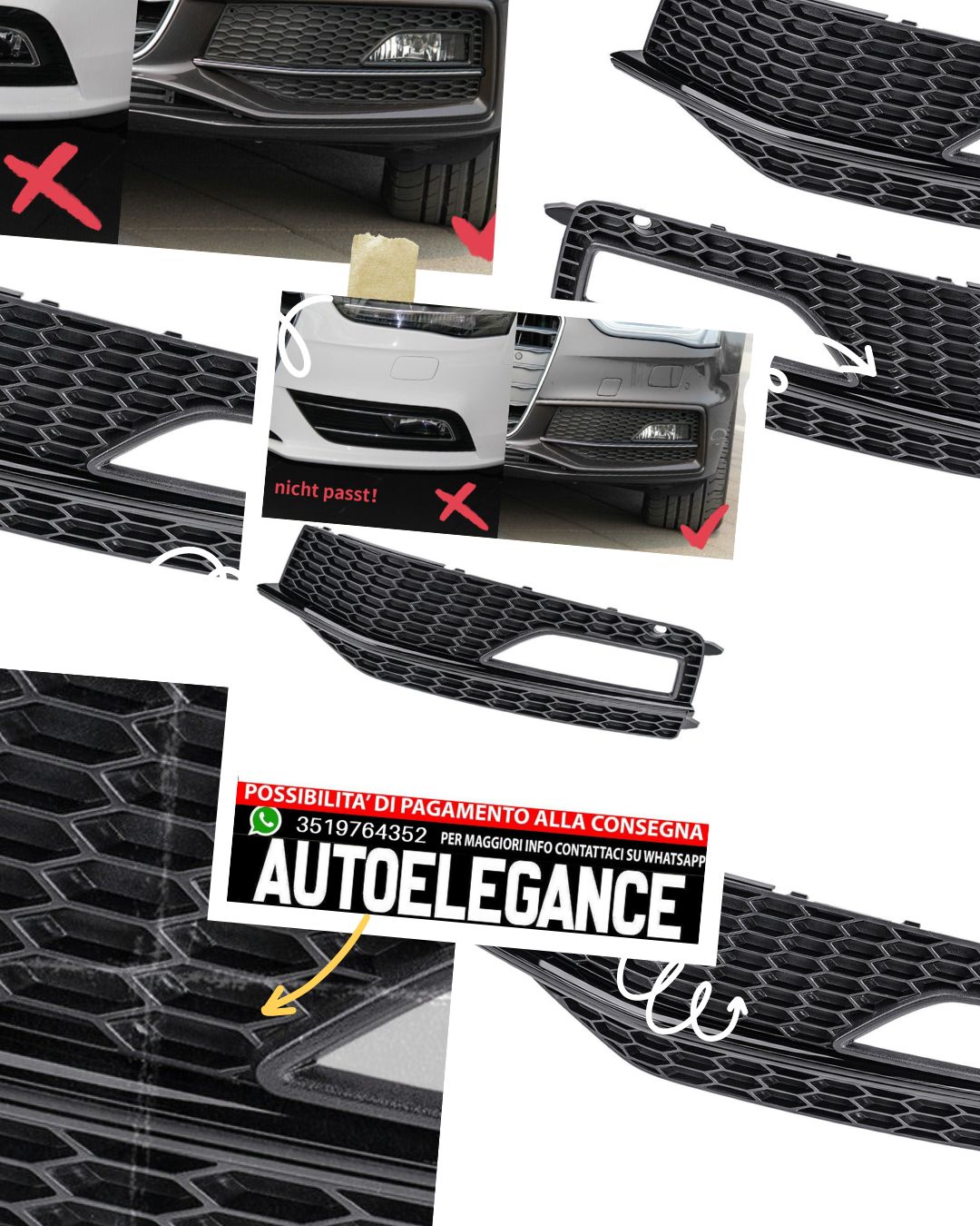 Griglia di ventilazione VAadatta per Audi A4 Avant B8 S Line listelli neri 2011+