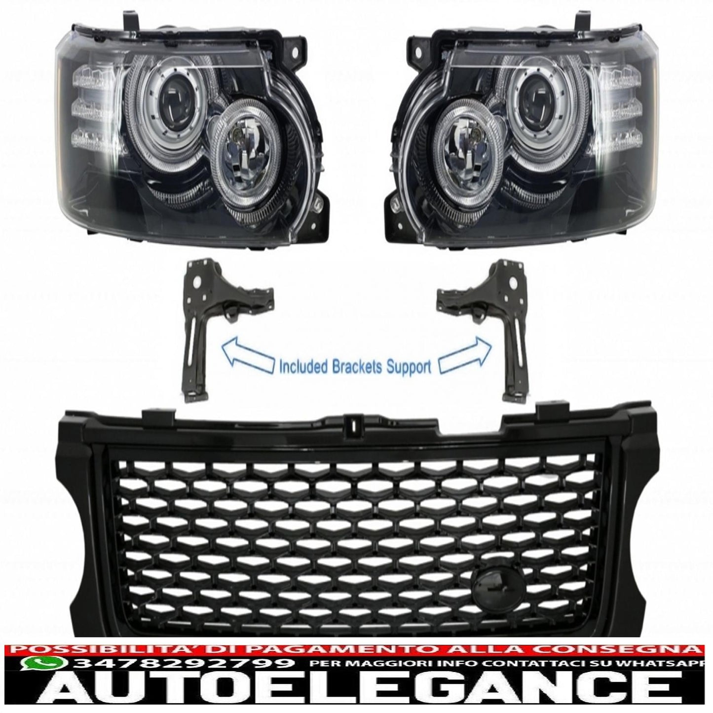 Headlights with support brackets and central grille suitable for land rover vogue l322 (2002-2009) facelift design